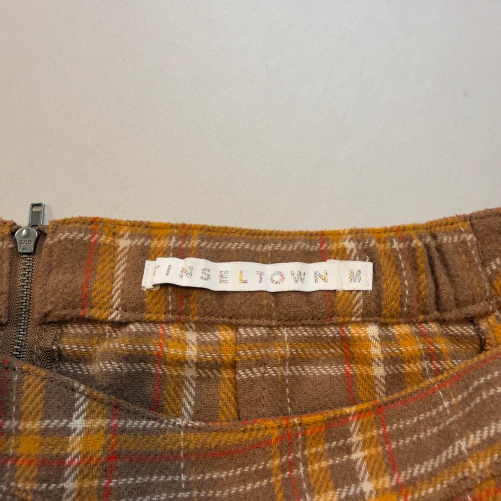 Tinseltown Brown Plaid Mini Skirt EUC Slit Womens M Preppy Retro 90s VTG Style - Picture 6 of 9